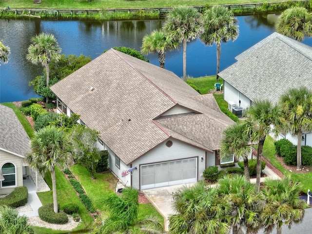 aerial view with a water view