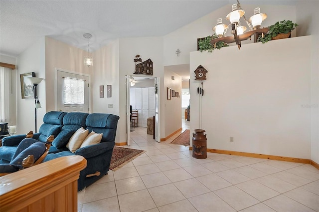 8 Sea Vista Dr, Palm Coast, FL 32137 - living room featuring baseboards, a notable chandelier, and light tile patterned floors