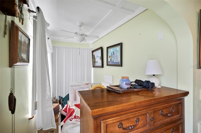 interior space featuring ceiling fan