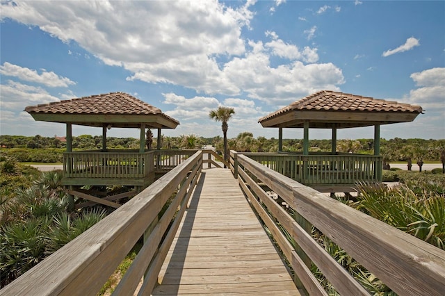 view of dock featuring a gazebo