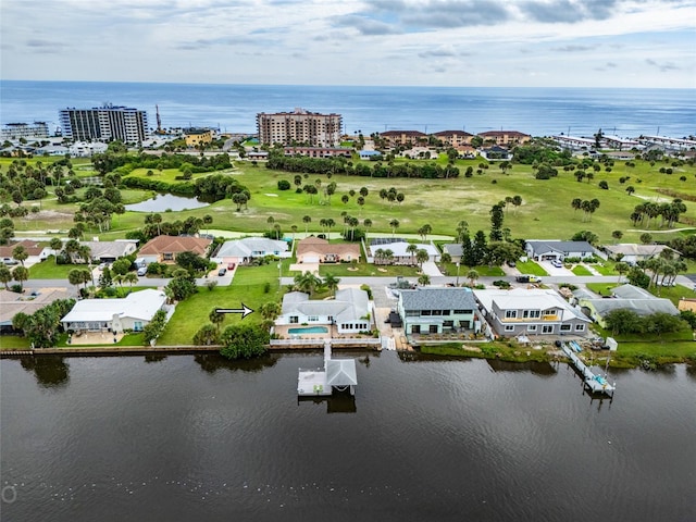 aerial view with a water view