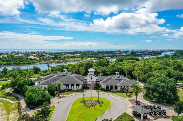 aerial view with a water view