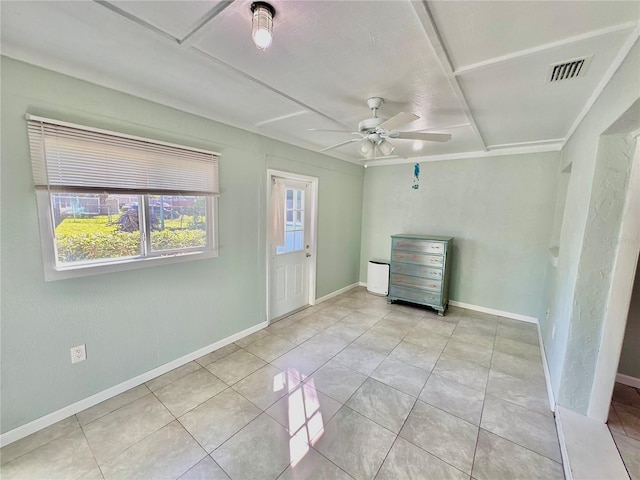 interior space with ceiling fan