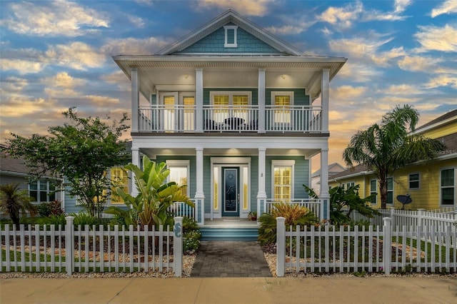 view of front facade featuring a balcony and a porch