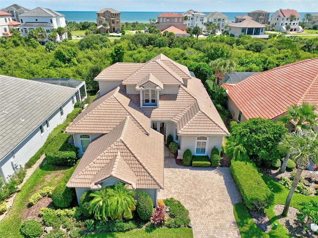 aerial view with a water view