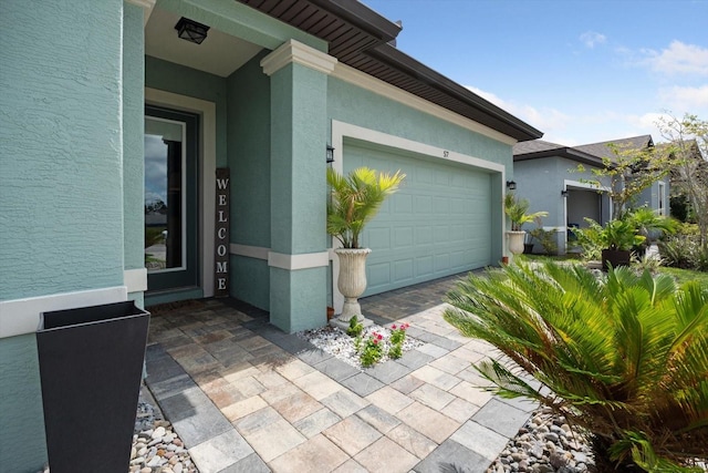 exterior space with a garage