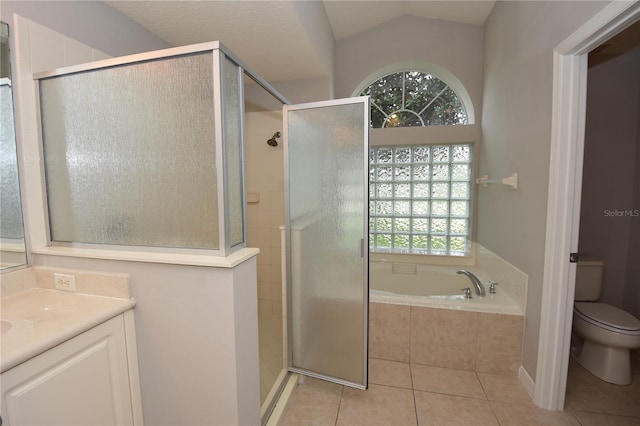 full bathroom with vanity, toilet, plenty of natural light, and independent shower and bath