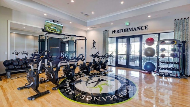 exercise room with french doors