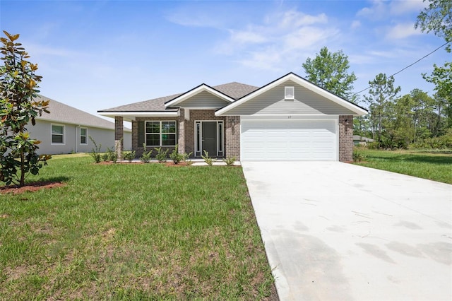 17 Service Berry Pl, Palm Coast, FL 32164 - view of front of property featuring brick siding, an attached garage, a front yard, and driveway