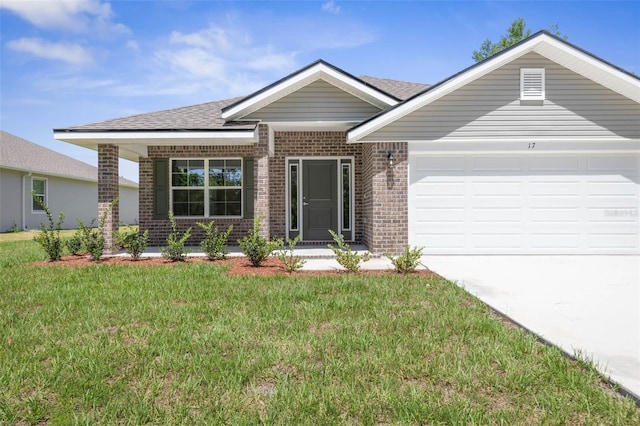 17 Service Berry Pl, Palm Coast, FL 32164 - single story home featuring brick siding, an attached garage, a front lawn, and concrete driveway