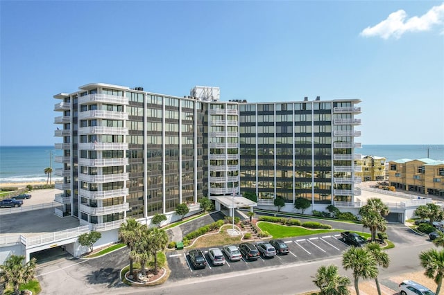 view of building exterior featuring a water view