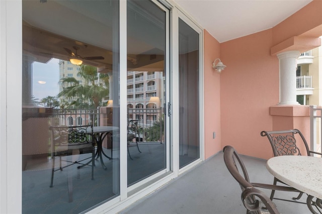 balcony with ceiling fan