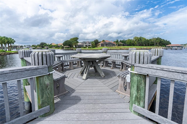 view of dock with a water view