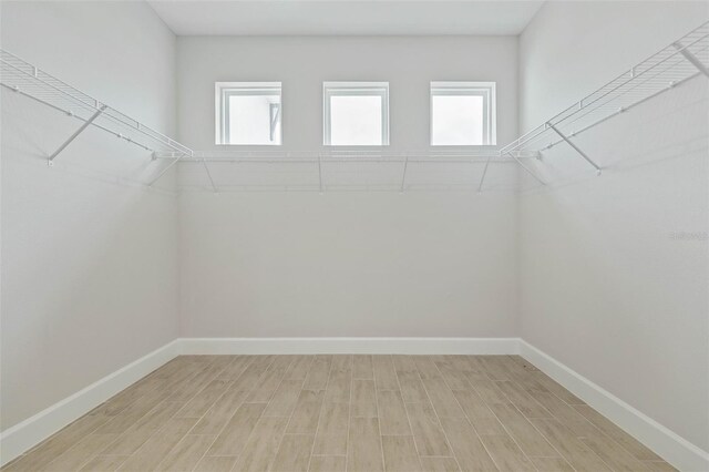 spacious closet featuring light hardwood / wood-style flooring