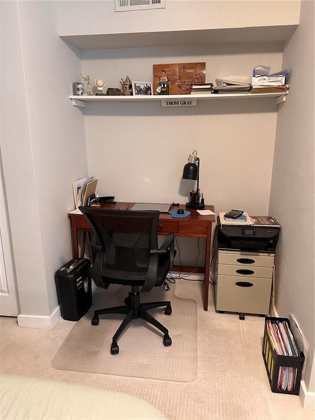 view of carpeted home office