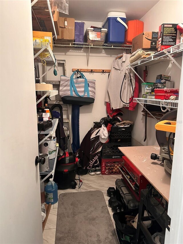 spacious closet with a workshop area