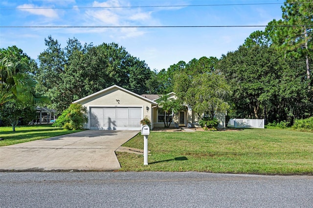 ranch-style house with a front lawn and a garage