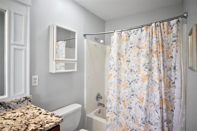 full bathroom featuring vanity, toilet, and shower / bath combo with shower curtain