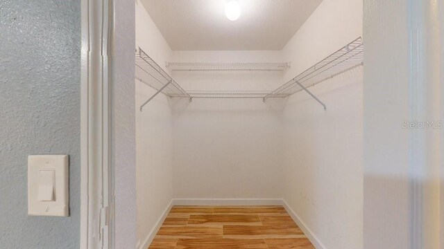 walk in closet with hardwood / wood-style floors