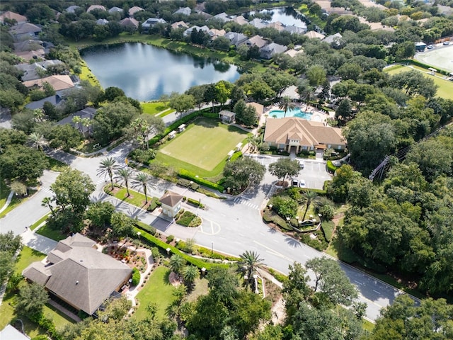 bird's eye view featuring a water view