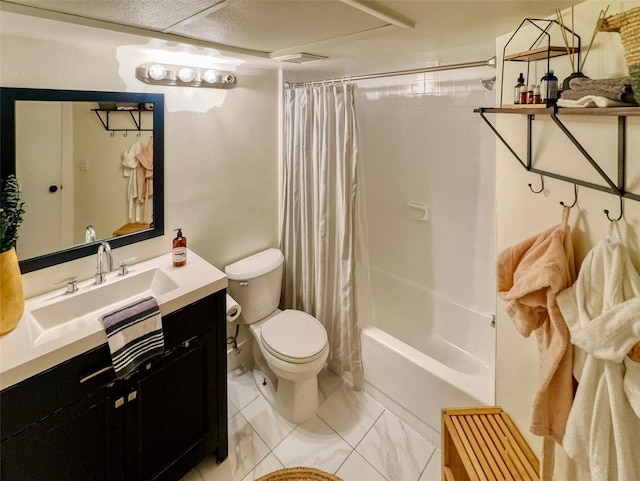 full bathroom featuring vanity, toilet, and shower / bath combination with curtain