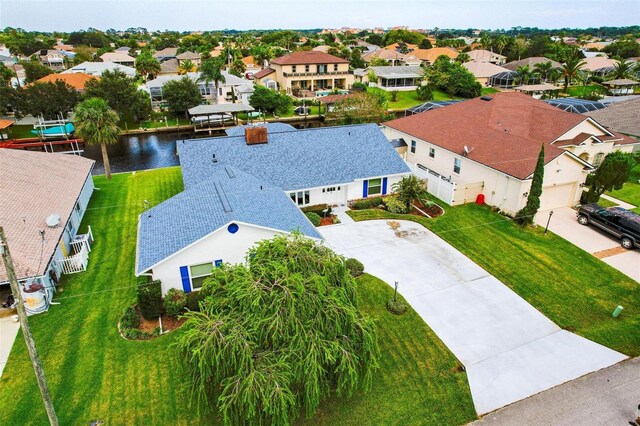 bird's eye view featuring a water view