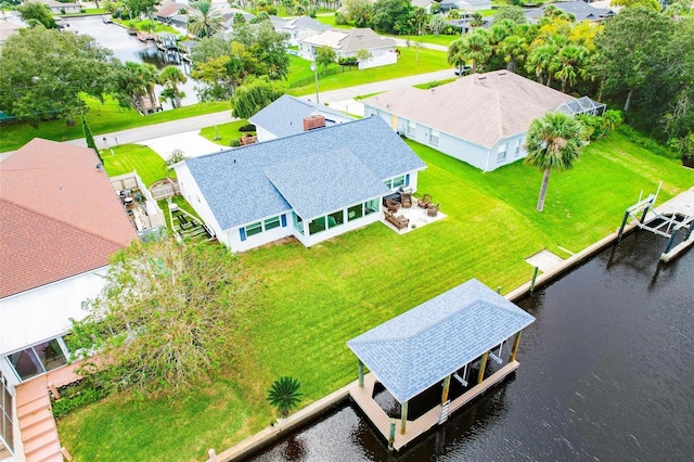 aerial view with a water view