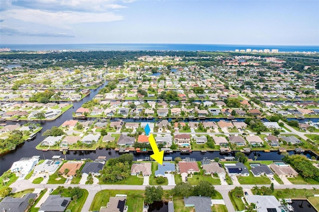 bird's eye view featuring a water view