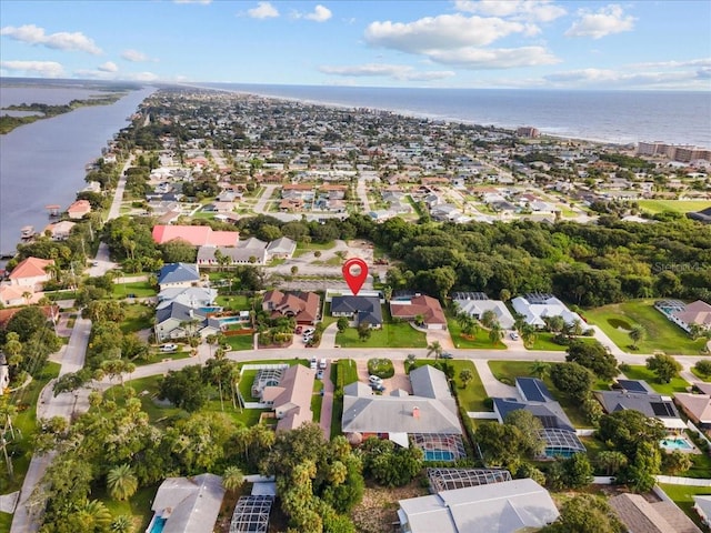 aerial view with a water view