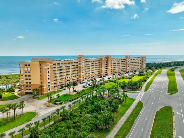 aerial view featuring a water view