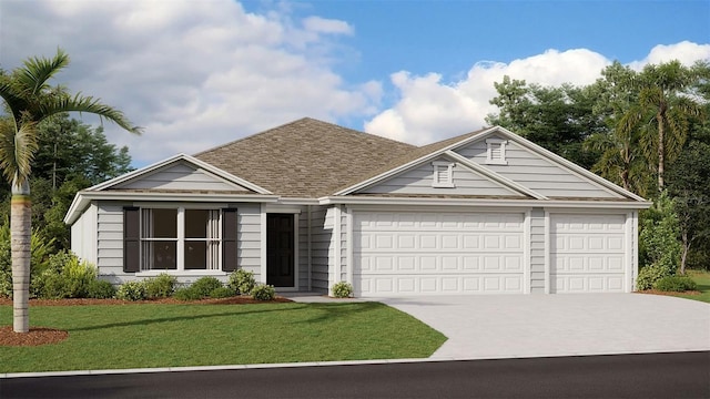 view of front of house featuring a front yard and a garage