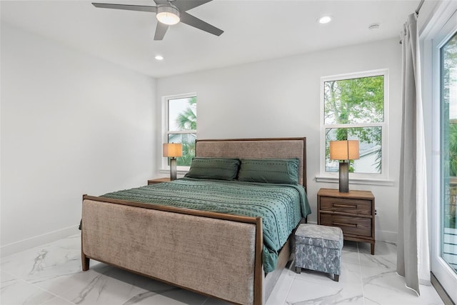 bedroom featuring ceiling fan