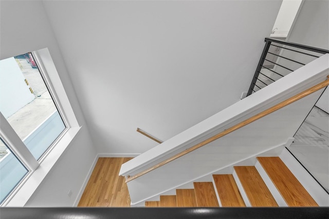 stairs with hardwood / wood-style floors