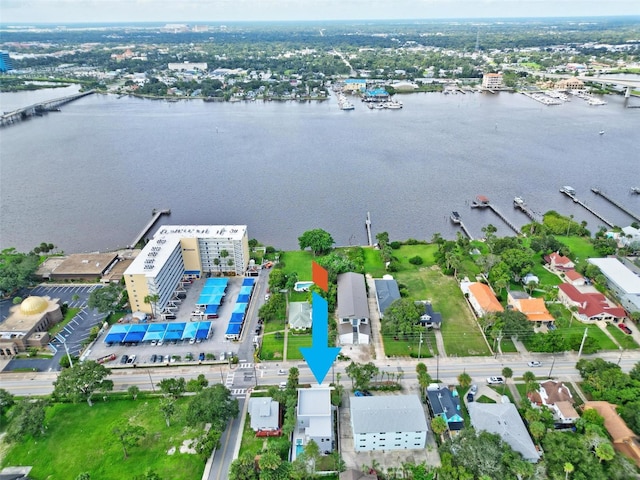 aerial view featuring a water view