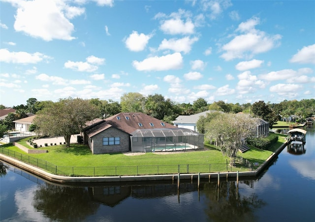 bird's eye view featuring a water view