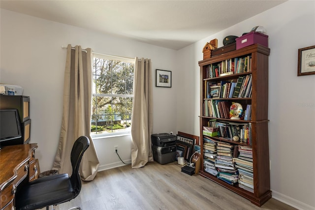 home office featuring light hardwood / wood-style flooring