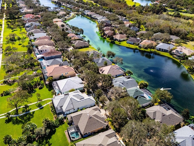 aerial view featuring a water view