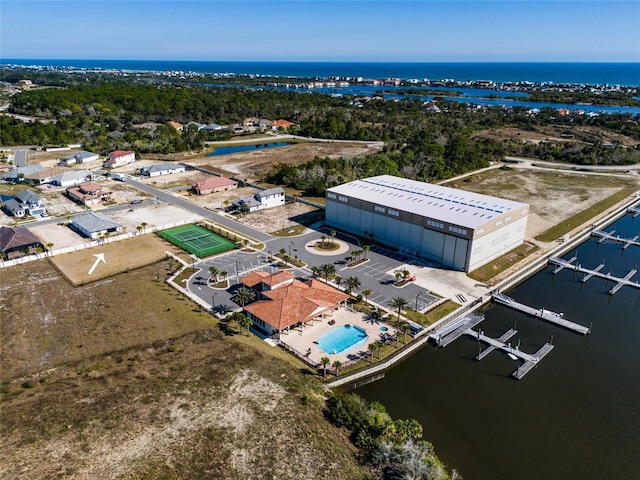 aerial view with a water view