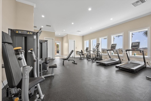 gym featuring ornamental molding