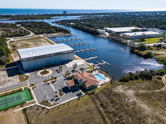 aerial view featuring a water view