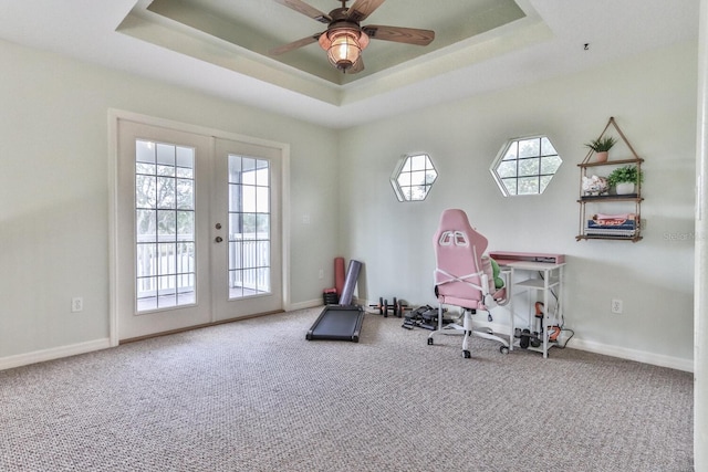 12 S Lakewalk Dr, Palm Coast, FL 32137 - workout area featuring carpet, french doors, and ceiling fan