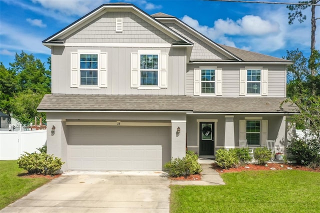 craftsman-style house with a front lawn and a garage