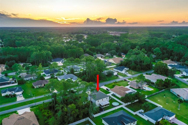 view of aerial view at dusk