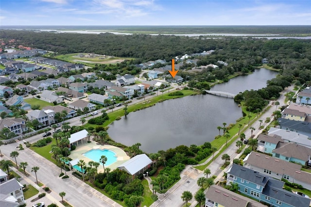 bird's eye view featuring a water view