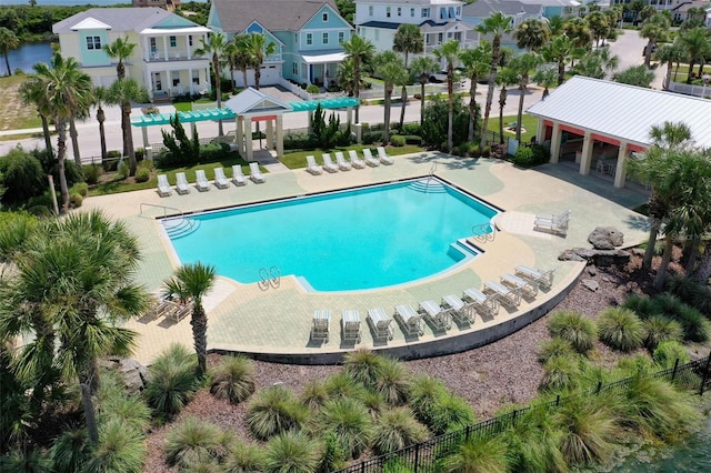 view of swimming pool with a patio