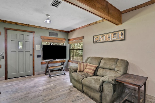 living room with light hardwood / wood-style flooring