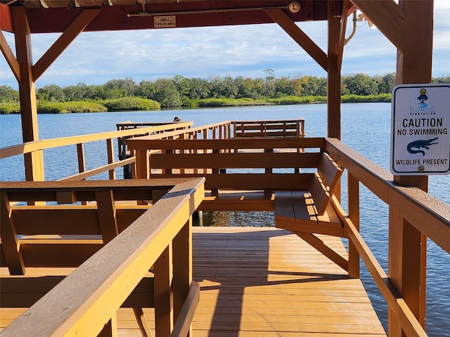 view of dock with a water view