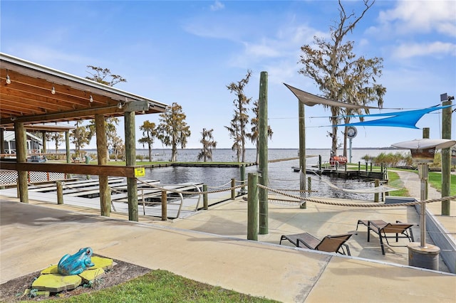 view of dock with a water view