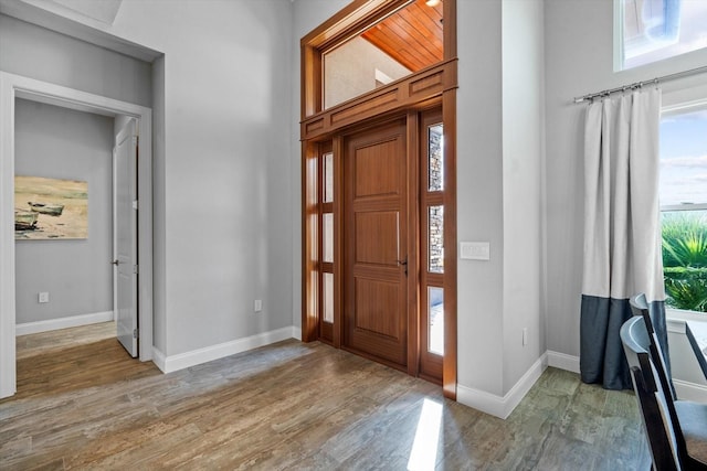 foyer with light wood-type flooring