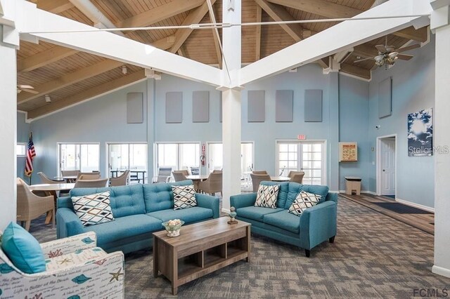 53 Sea Vista Dr, Palm Coast, FL 32137 - community lobby with high vaulted ceiling, wooden ceiling, and beamed ceiling